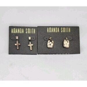 2 Pair Of Amanda Smith Earrings Pierced Cross Flower Dangling NEW See Pictures
